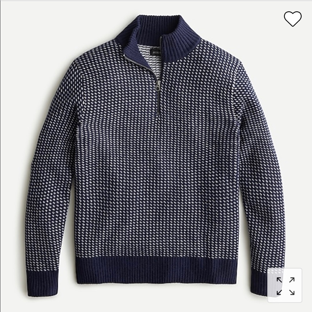 NWT J. Crew Rugged merino wool birdseye half-zip sweater